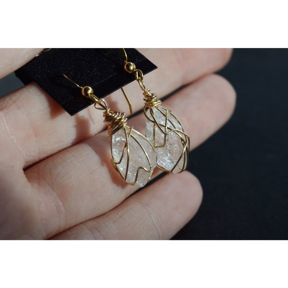 Large Dangle Earrings Gold Wire Wrapped Earrings Rough Gemstone Gift for… - Picture 4 of 5